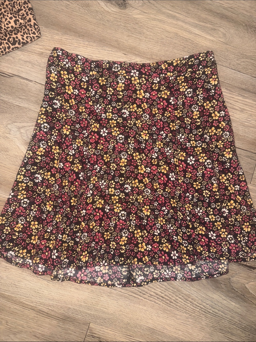 Reformation Floral Mini Skirt in Black with Pink & Yellow Blooms